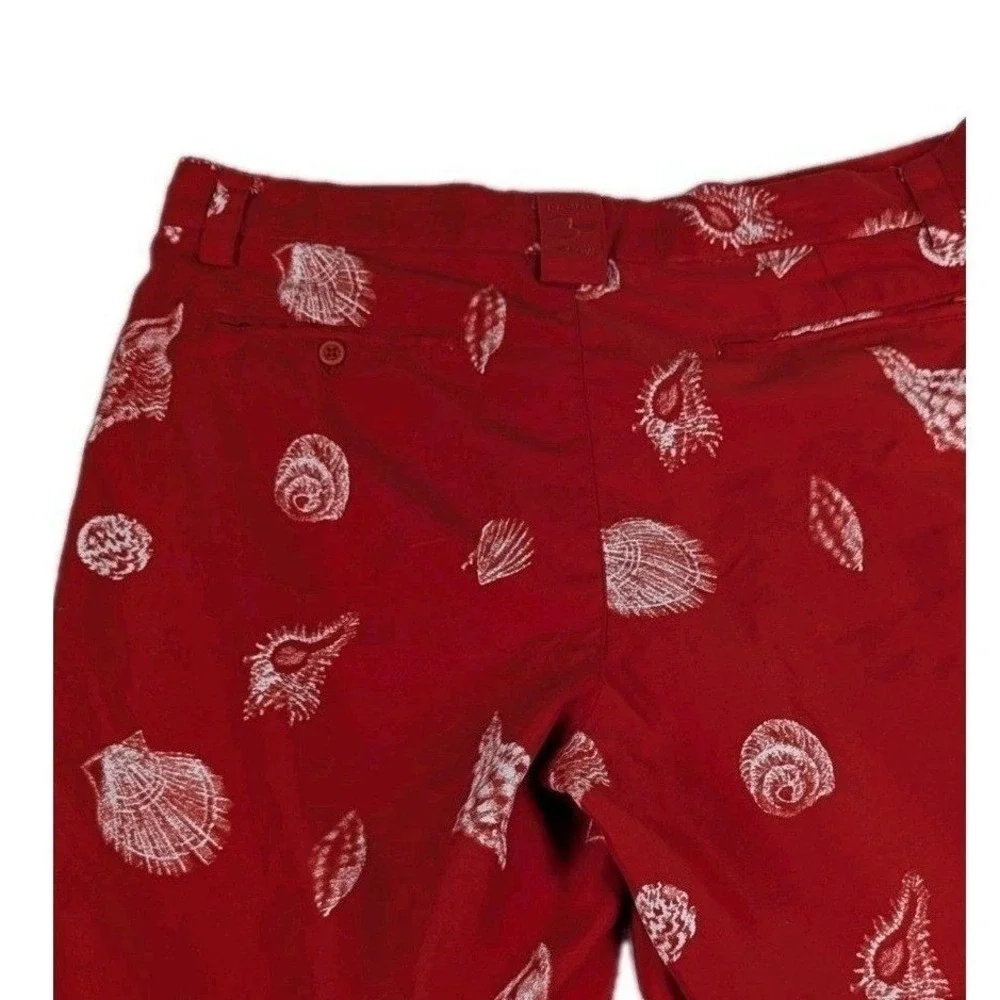 Liquid Flow Mens 35W Active Board Shorts Red Seashell Print Swim Trunks Mesh Lin